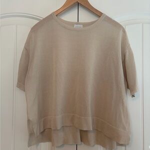 Green‎ Label Relaxing Women's Short Sleeve Beige Sheer Top Oversized Size Small